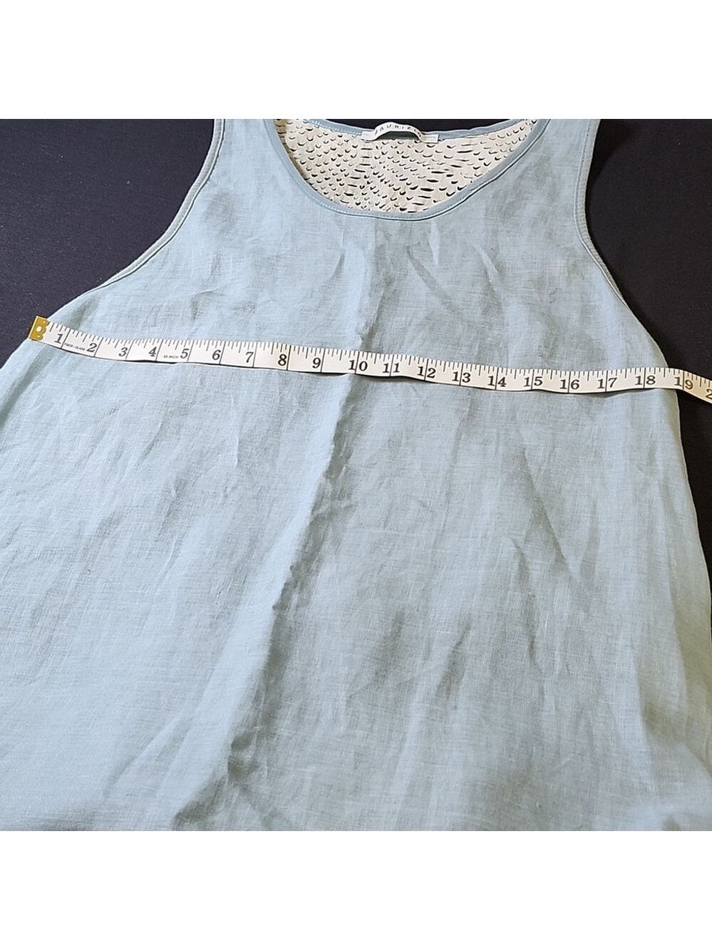 Maurizio Womens Light Blue Linen and Leather Maxi Dress Size Large Racerback - Picture 7 of 9